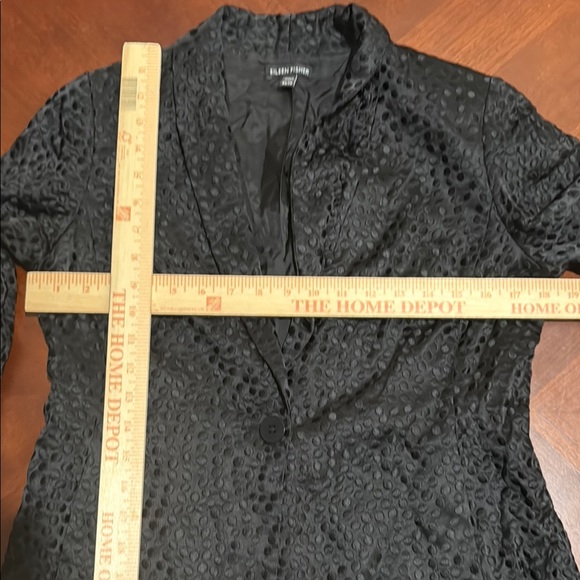 Eileen Fisher black Textured polka dot silk one button blazer Jacket - Picture 3 of 10